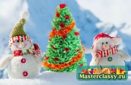 Зимние поделки. Елка из гофробумаги. Мастер класс
